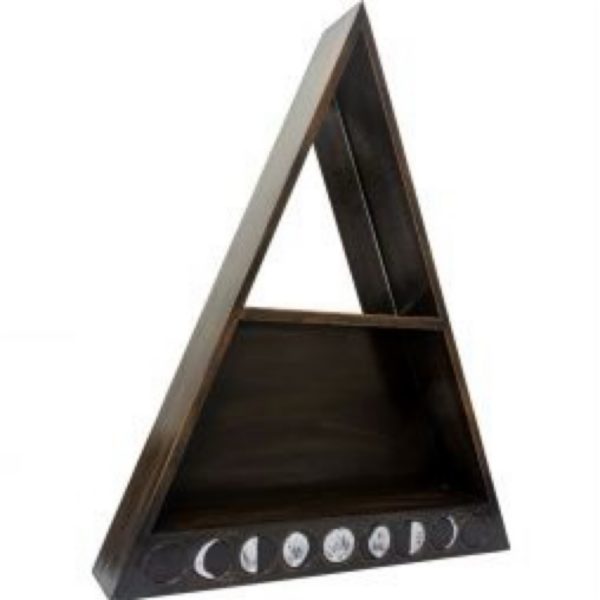 Wooden Altar Shelf w/Mirror - Moon Phases