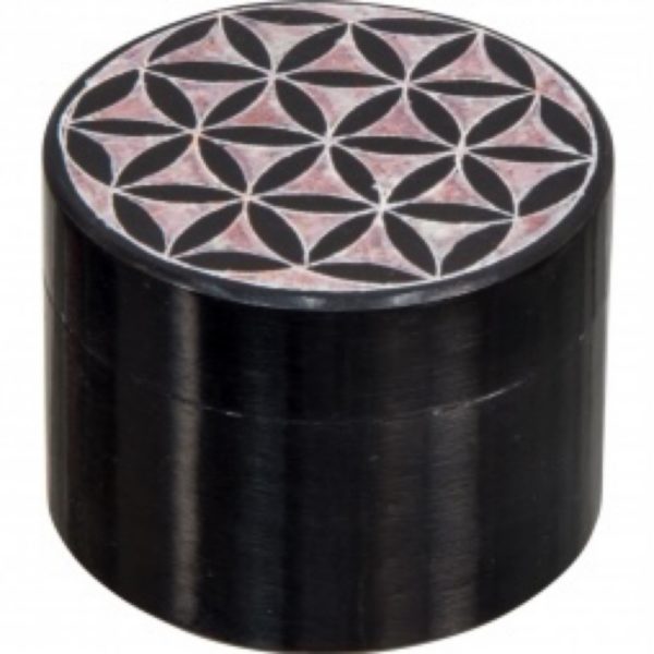 Round Soapstone Box - Black - Flower of Life