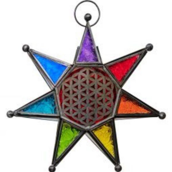 Glass & Metal Star Lantern - Flower of Life Chakra
