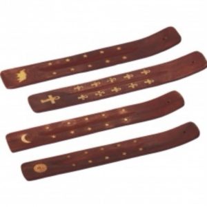 Wood Incense Holder - Assorted Brass Inlay