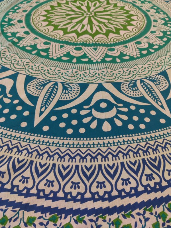 Ocean Blue Green Mandala Cotton Tapestry